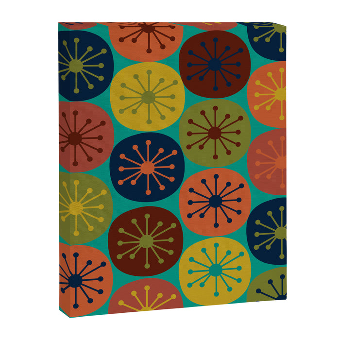 Atomic Dots Retro Midcentury Modern Pattern in Mid Mod Mustard, Olive, Orange, and Medium Teal Canvas Print Gallery Image 1