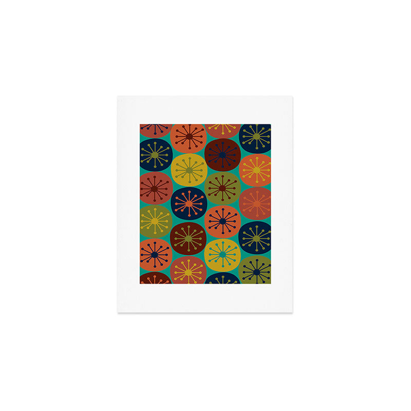 Atomic Dots Retro Midcentury Modern Pattern in Mid Mod Mustard, Olive, Orange, and Medium Teal Art Print Gallery Image 1