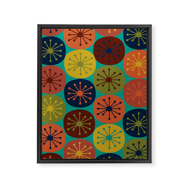 Atomic Dots Retro Midcentury Modern Pattern in Mid Mod Mustard, Olive, Orange, and Medium Teal Framed Canvas Print Gallery Image 6