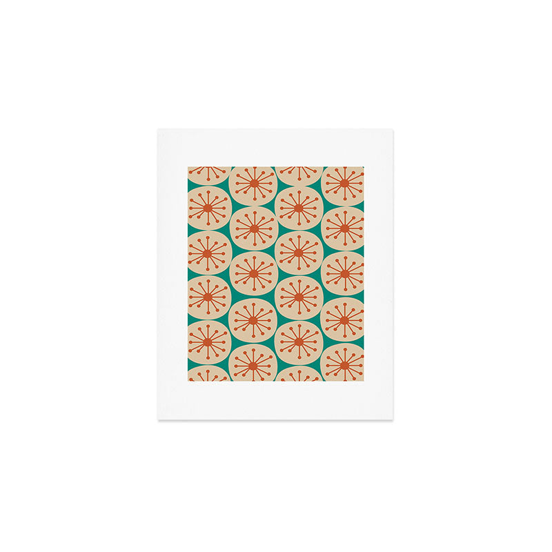 Atomic Dots Retro Midcentury Modern Pattern in Mid Mod Orange, Beige, and Turquoise Teal Art Print Gallery Image 1