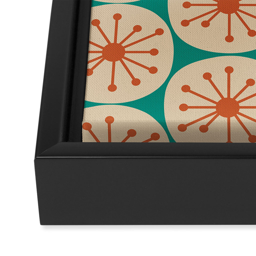 Atomic Dots Retro Midcentury Modern Pattern in Mid Mod Orange, Beige, and Turquoise Teal Framed Canvas Print Gallery Image 3