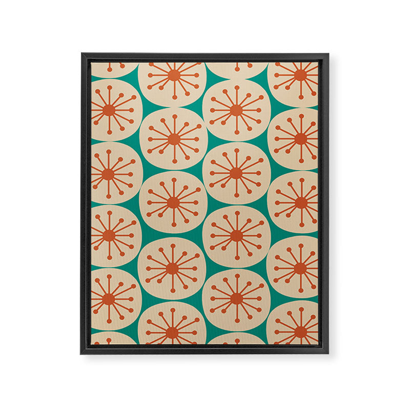 Atomic Dots Retro Midcentury Modern Pattern in Mid Mod Orange, Beige, and Turquoise Teal Framed Canvas Print Gallery Image 6