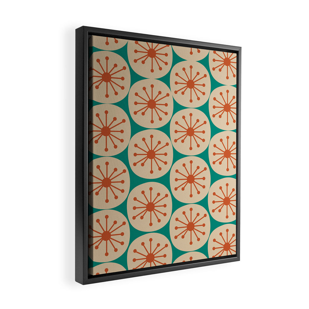 Atomic Dots Retro Midcentury Modern Pattern in Mid Mod Orange, Beige, and Turquoise Teal Framed Canvas Print Gallery Image 2