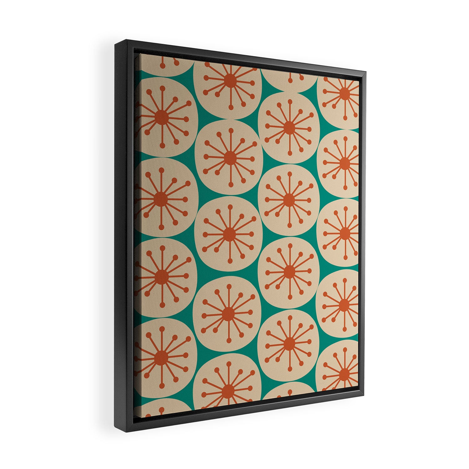 Atomic Dots Retro Midcentury Modern Pattern in Mid Mod Orange, Beige, and Turquoise Teal Framed Canvas Print Gallery Image 2