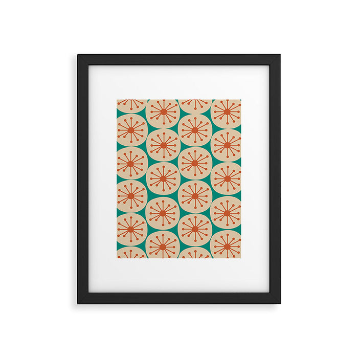 Atomic Dots Retro Midcentury Modern Pattern in Mid Mod Orange, Beige, and Turquoise Teal Framed Art Print Gallery Image 1