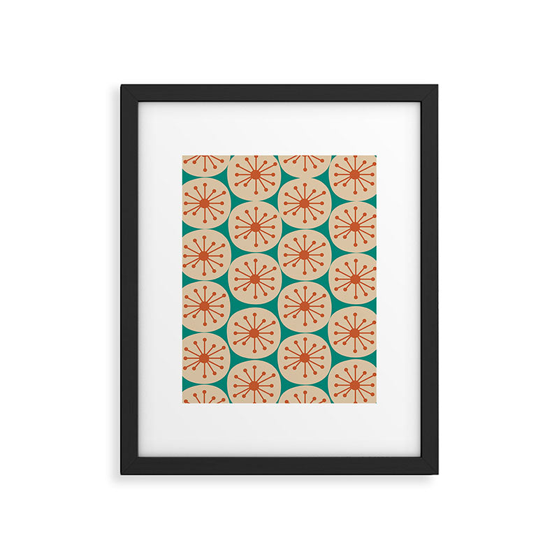 Atomic Dots Retro Midcentury Modern Pattern in Mid Mod Orange, Beige, and Turquoise Teal Framed Art Print Gallery Image 5