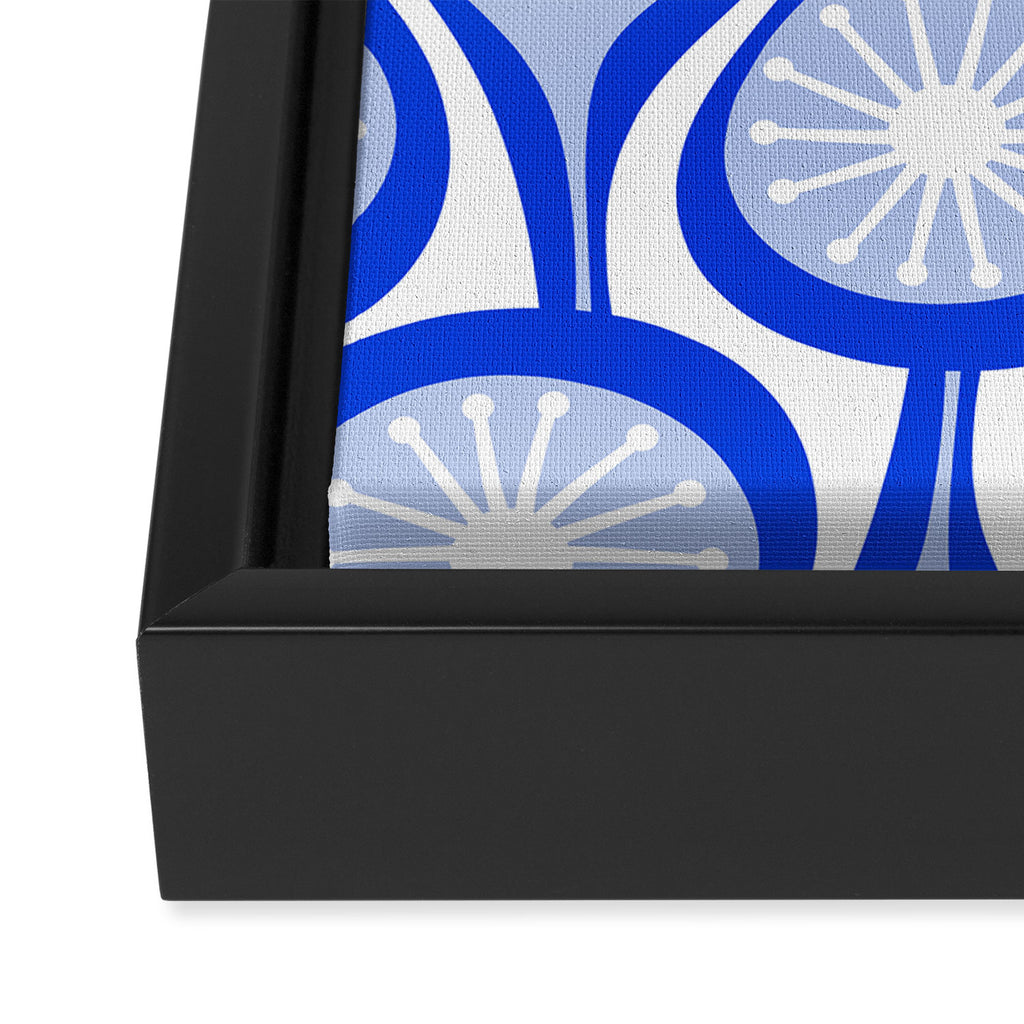 Atomic Drops Mid Century Modern Pattern Royal Blue Light Blue White Framed Canvas Print Gallery Image 3