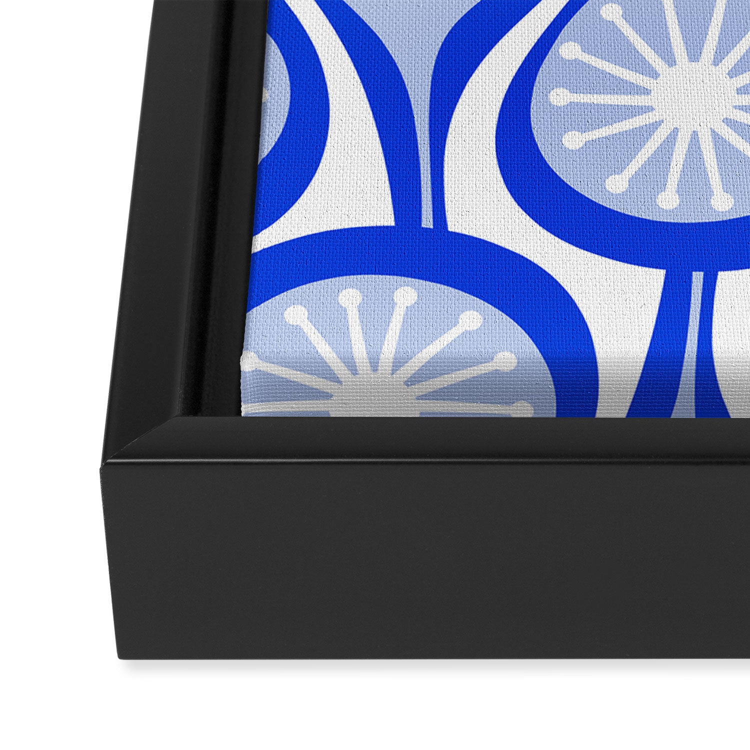 Atomic Drops Mid Century Modern Pattern Royal Blue Light Blue White Framed Canvas Print Gallery Image 3