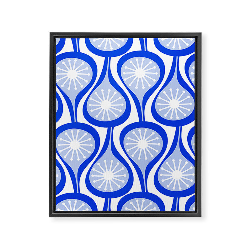 Atomic Drops Mid Century Modern Pattern Royal Blue Light Blue White Framed Canvas Print Gallery Image 8