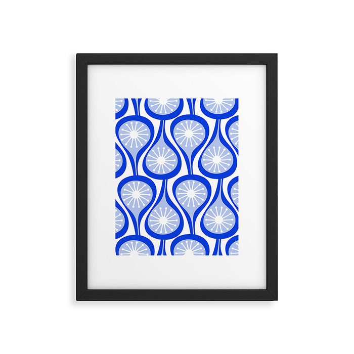 Atomic Drops Mid Century Modern Pattern Royal Blue Light Blue White Framed Art Print Gallery Image 1