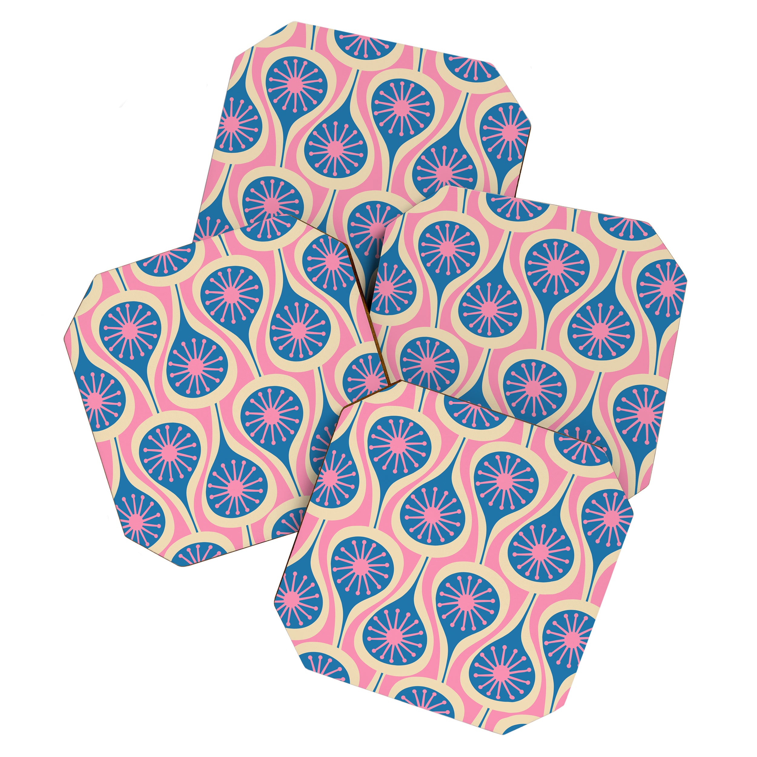 Atomic Drops Mid Century Modern Retro Pattern in Pink and Blue Coaster Gallery Image 1
