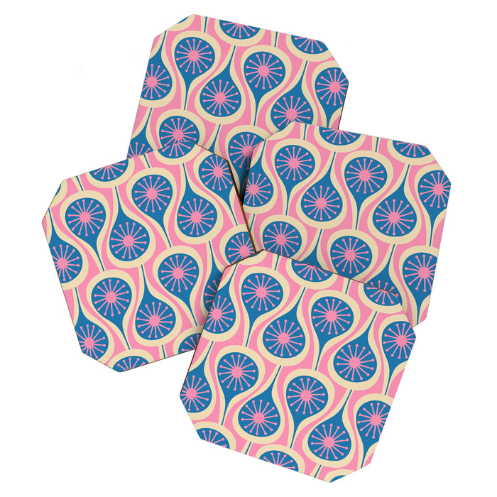 Atomic Drops Mid Century Modern Retro Pattern in Pink and Blue Coaster Gallery Image 1