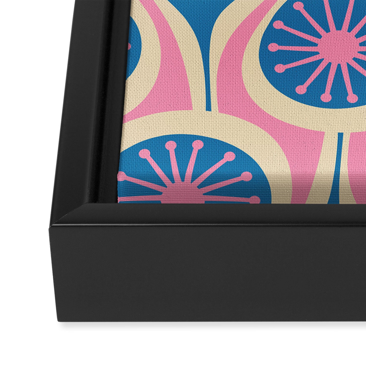 Atomic Drops Mid Century Modern Retro Pattern in Pink and Blue Framed Canvas Print Gallery Image 3