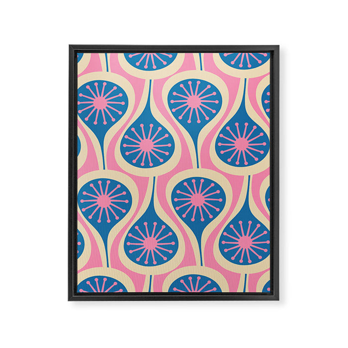 Atomic Drops Mid Century Modern Retro Pattern in Pink and Blue Framed Canvas Print Gallery Image 1
