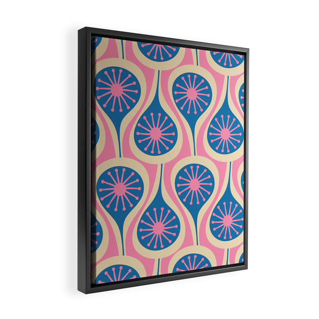Atomic Drops Mid Century Modern Retro Pattern in Pink and Blue Framed Canvas Print Gallery Image 2