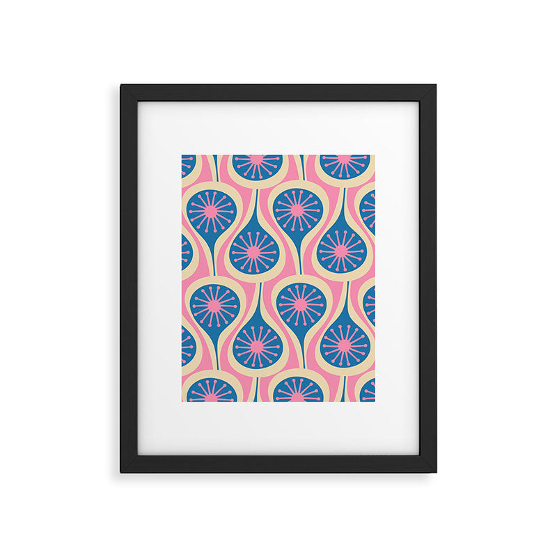 Atomic Drops Mid Century Modern Retro Pattern in Pink and Blue Framed Art Print Gallery Image 6