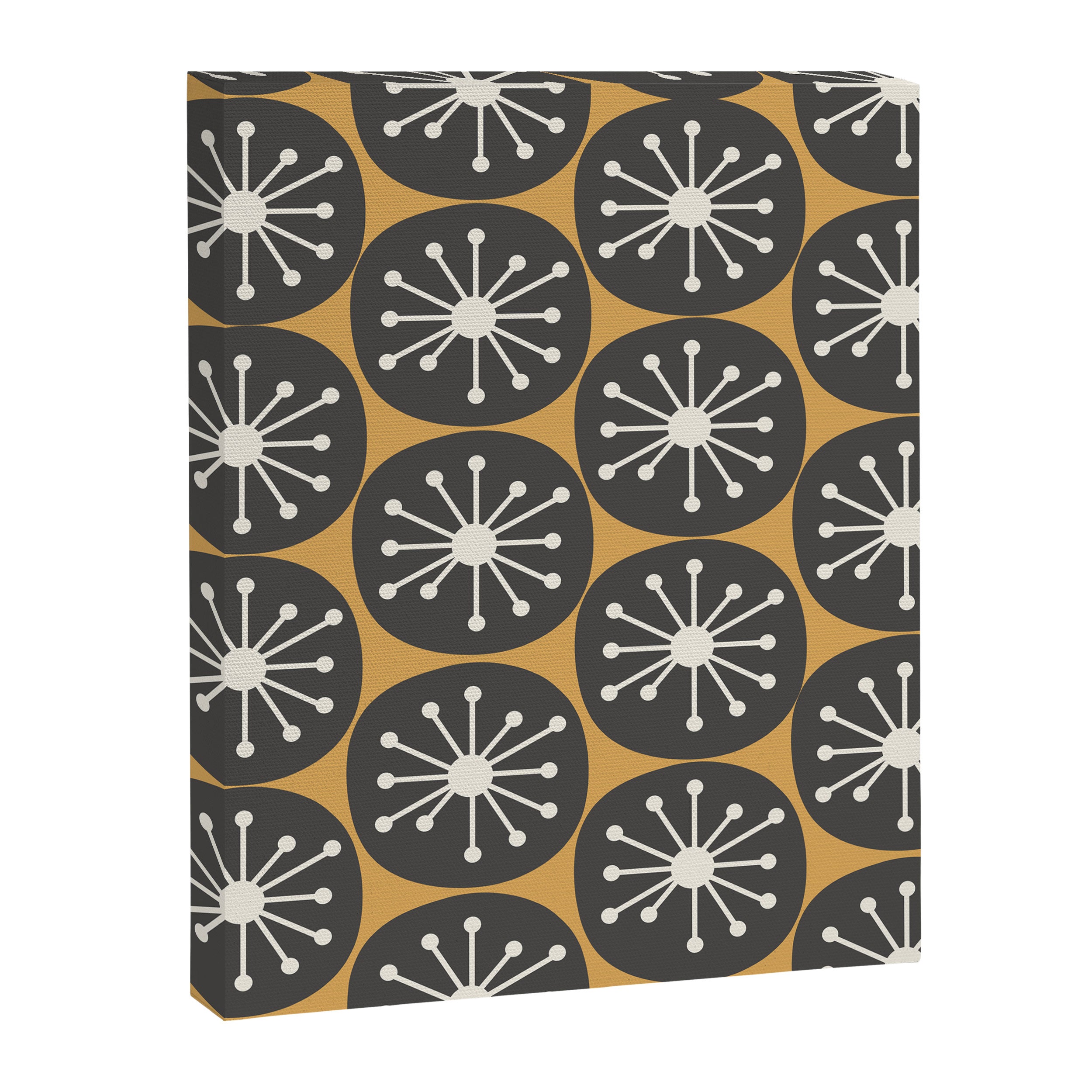 Atomic Retro Dots Midcentury Modern Pattern Muted Mustard Gold, Charcoal Grey, and Cream Canvas Print Gallery Image 6