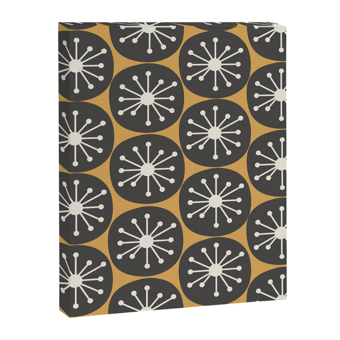 Atomic Retro Dots Midcentury Modern Pattern Muted Mustard Gold, Charcoal Grey, and Cream Canvas Print Gallery Image 1