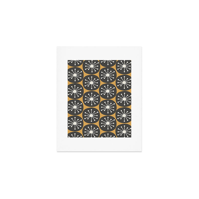 Atomic Retro Dots Midcentury Modern Pattern Muted Mustard Gold, Charcoal Grey, and Cream Art Print Gallery Image 1