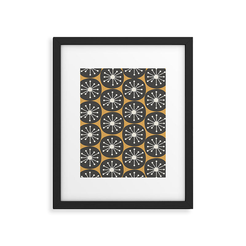 Atomic Retro Dots Midcentury Modern Pattern Muted Mustard Gold, Charcoal Grey, and Cream Framed Art Print Gallery Image 4