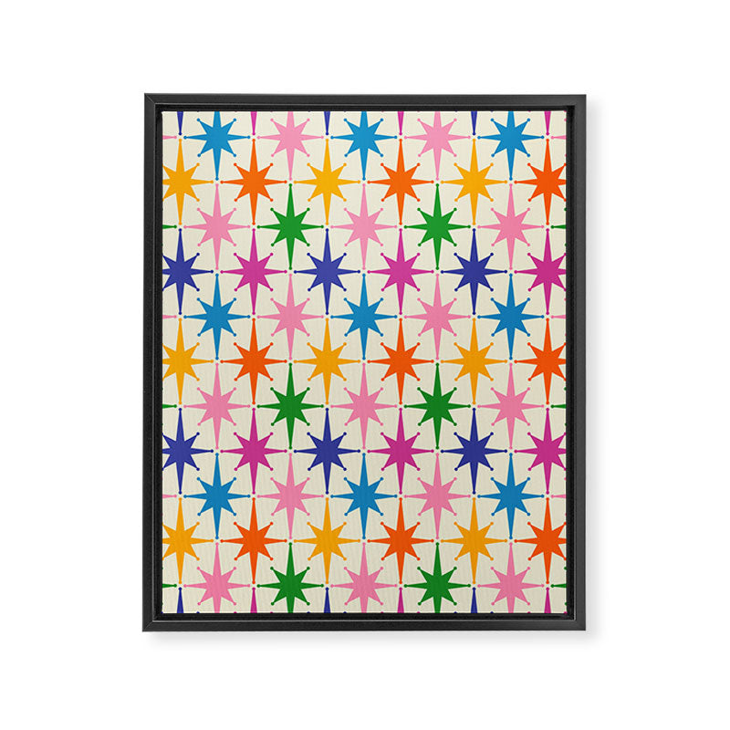 Atomic Stars Colorful Mid Century Modern Starburst Pattern Framed Canvas Print Gallery Image 6