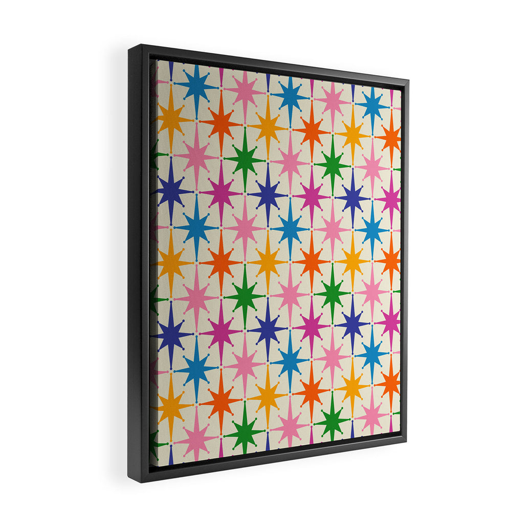 Atomic Stars Colorful Mid Century Modern Starburst Pattern Framed Canvas Print Gallery Image 2