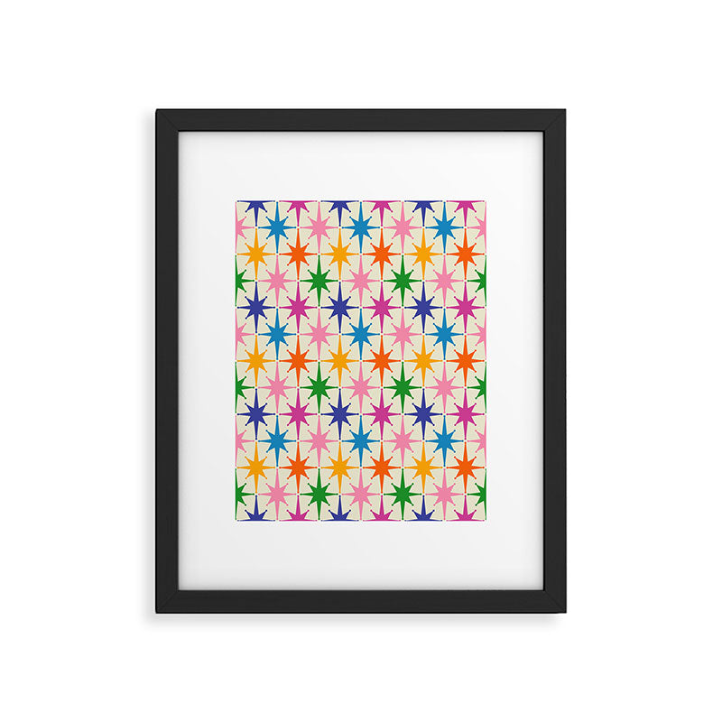 Atomic Stars Colorful Mid Century Modern Starburst Pattern Framed Art Print Gallery Image 5