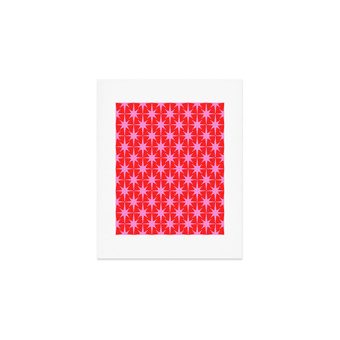 Atomic Stars Mid Century Modern Pattern in Preppy Pink and Red Art Print Gallery Image 1