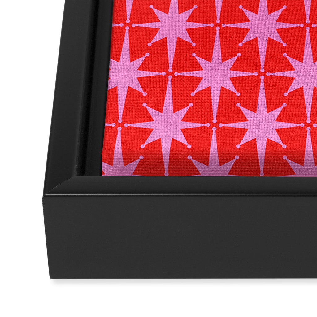 Atomic Stars Mid Century Modern Pattern in Preppy Pink and Red Framed Canvas Print Gallery Image 3