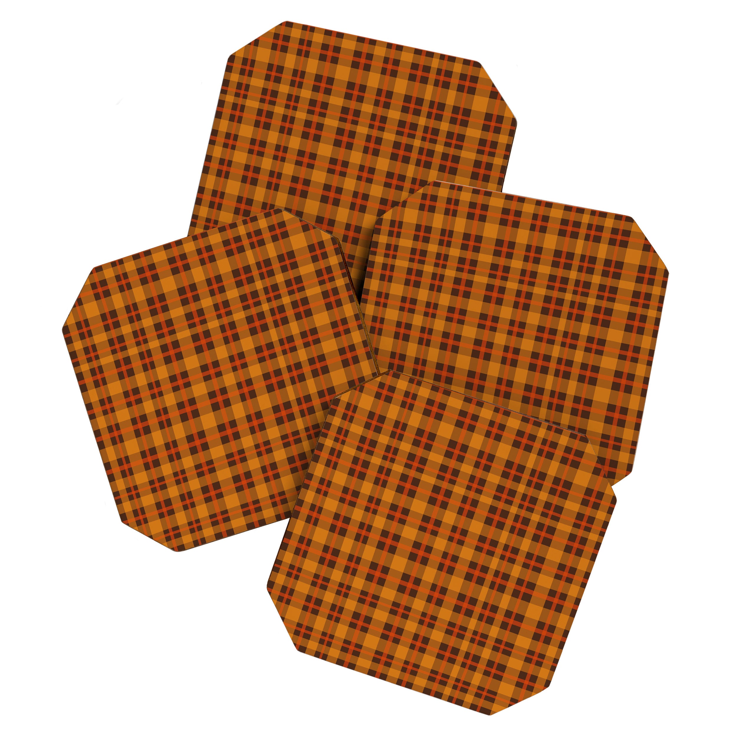 Autumn Plaid Pattern in Retro 70s Orange and Brown Coaster Gallery Image 1