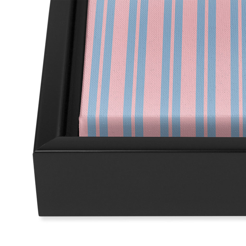 Baby Blue and Pastel Pink Classic Double Stripe Vertical Pattern Framed Canvas Print Gallery Image 3