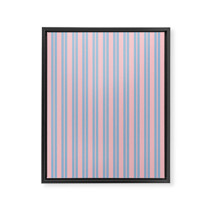 Baby Blue and Pastel Pink Classic Double Stripe Vertical Pattern Framed Canvas Print Gallery Image 1