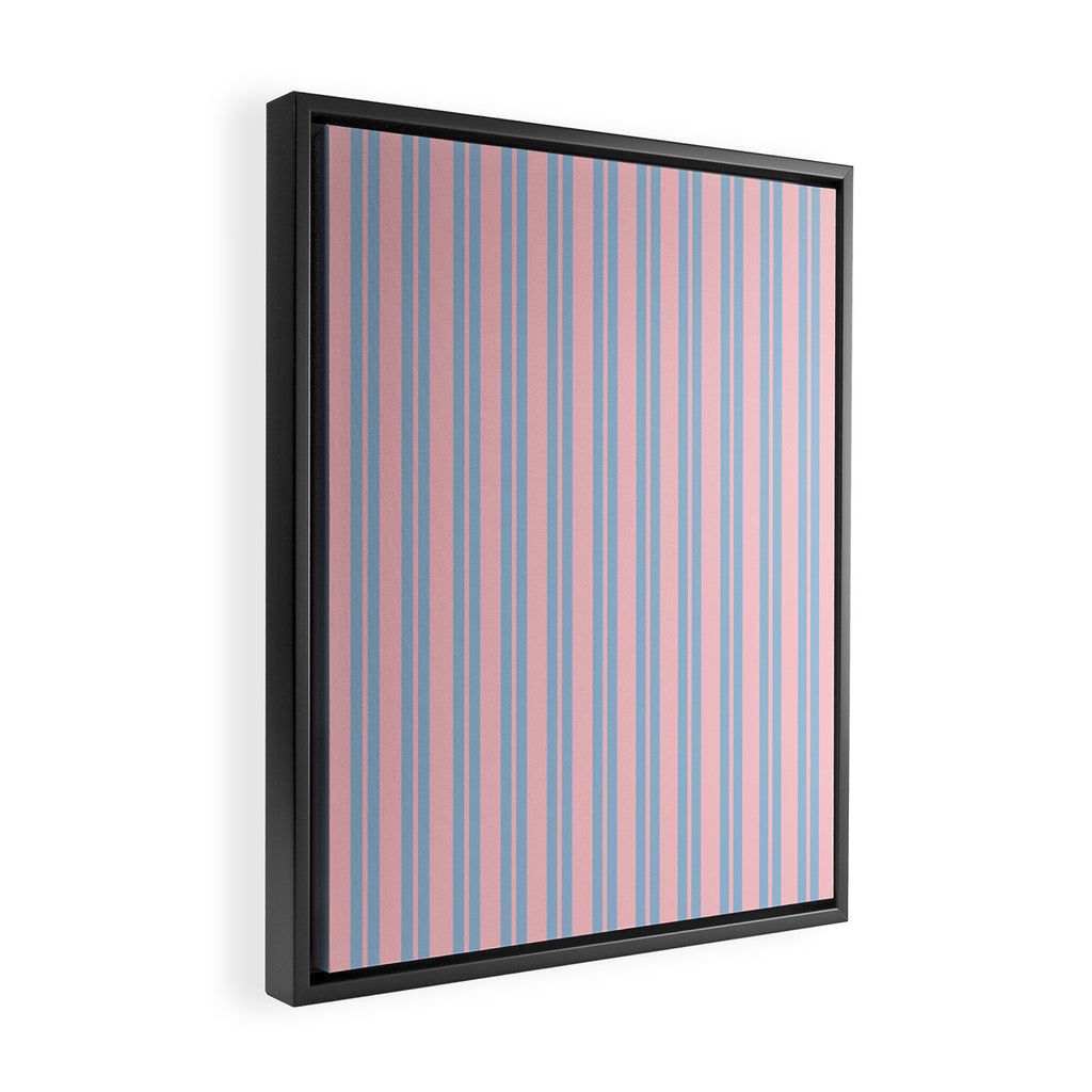 Baby Blue and Pastel Pink Classic Double Stripe Vertical Pattern Framed Canvas Print Gallery Image 2