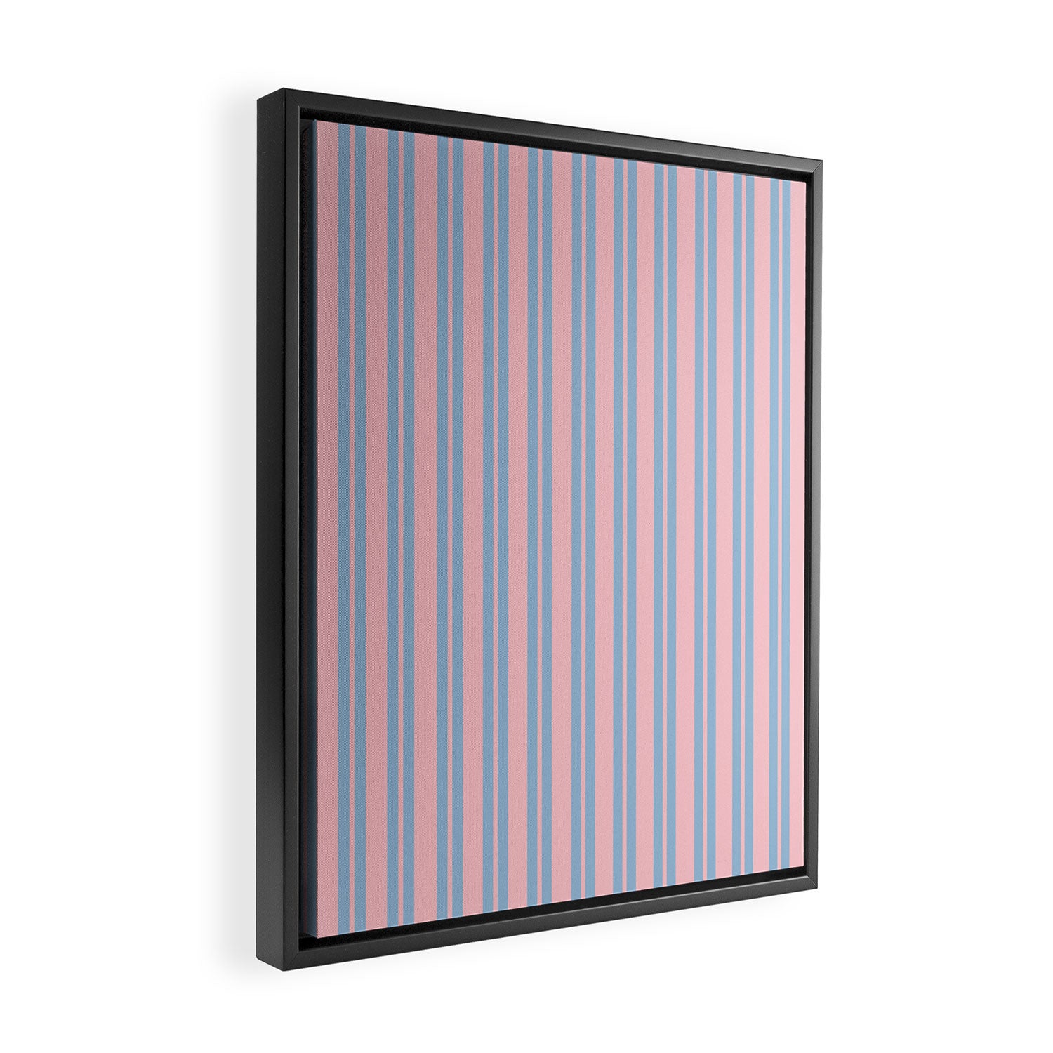 Baby Blue and Pastel Pink Classic Double Stripe Vertical Pattern Framed Canvas Print Gallery Image 2