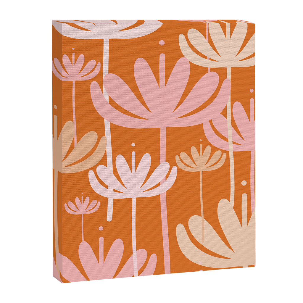 Bali Flowers Cheerful Floral Pattern in Pink and Orange Canvas Print Gallery Image 6