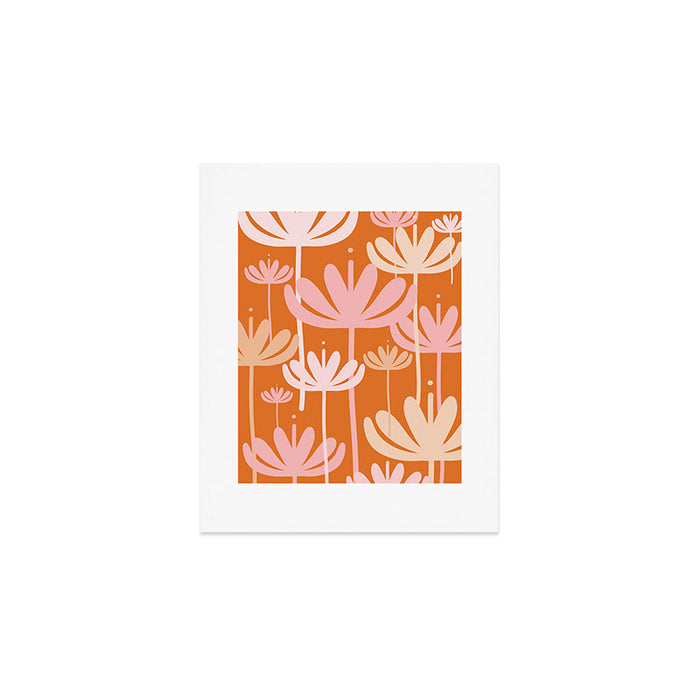 Bali Flowers Cheerful Floral Pattern in Pink and Orange Art Print Gallery Image 1