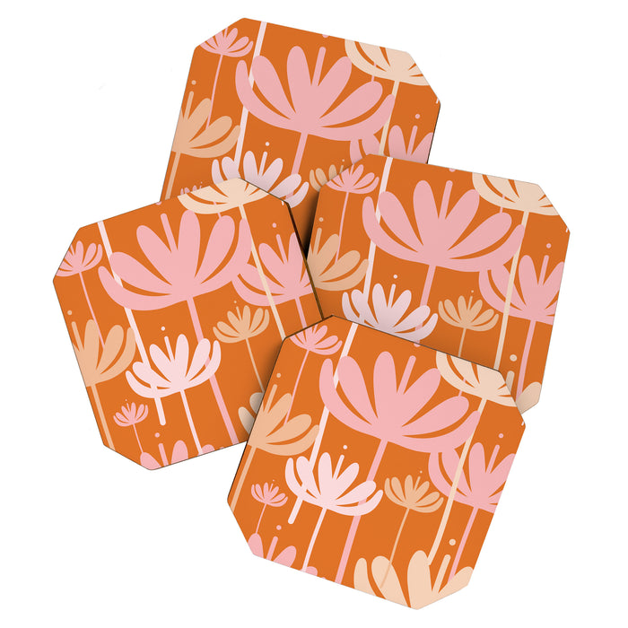 Bali Flowers Cheerful Floral Pattern in Pink and Orange Coaster Gallery Image 1