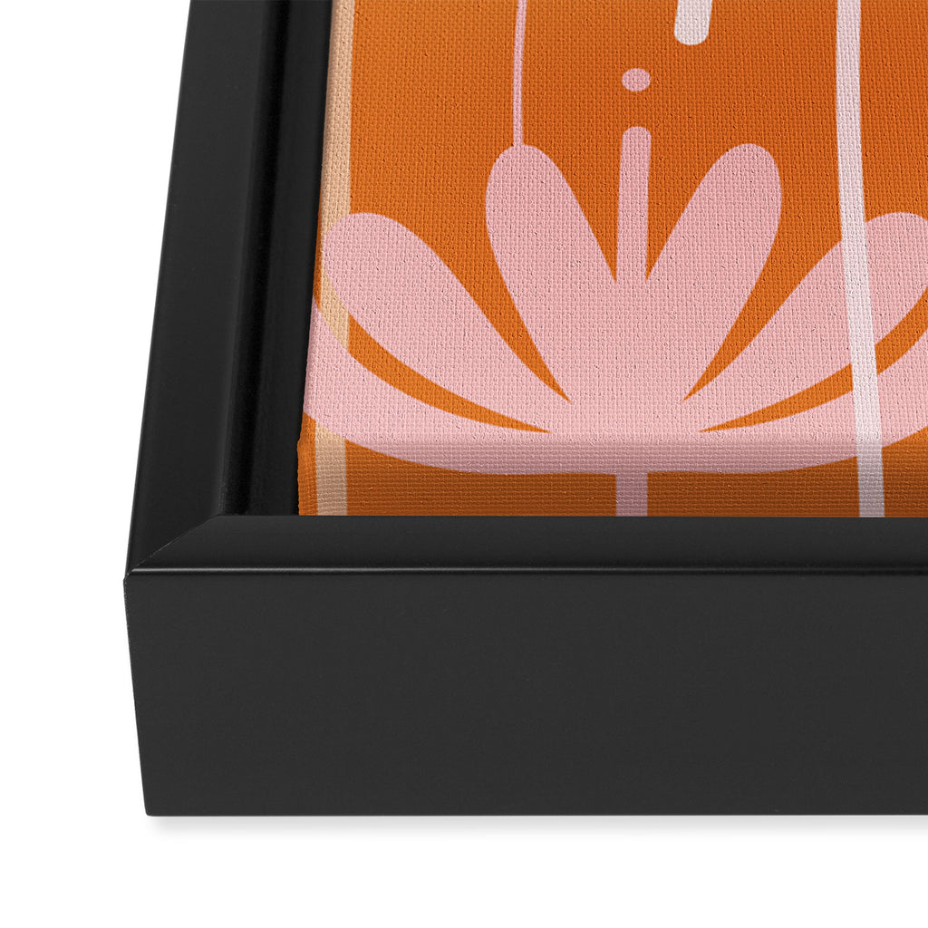 Bali Flowers Cheerful Floral Pattern in Pink and Orange Framed Canvas Print Gallery Image 3