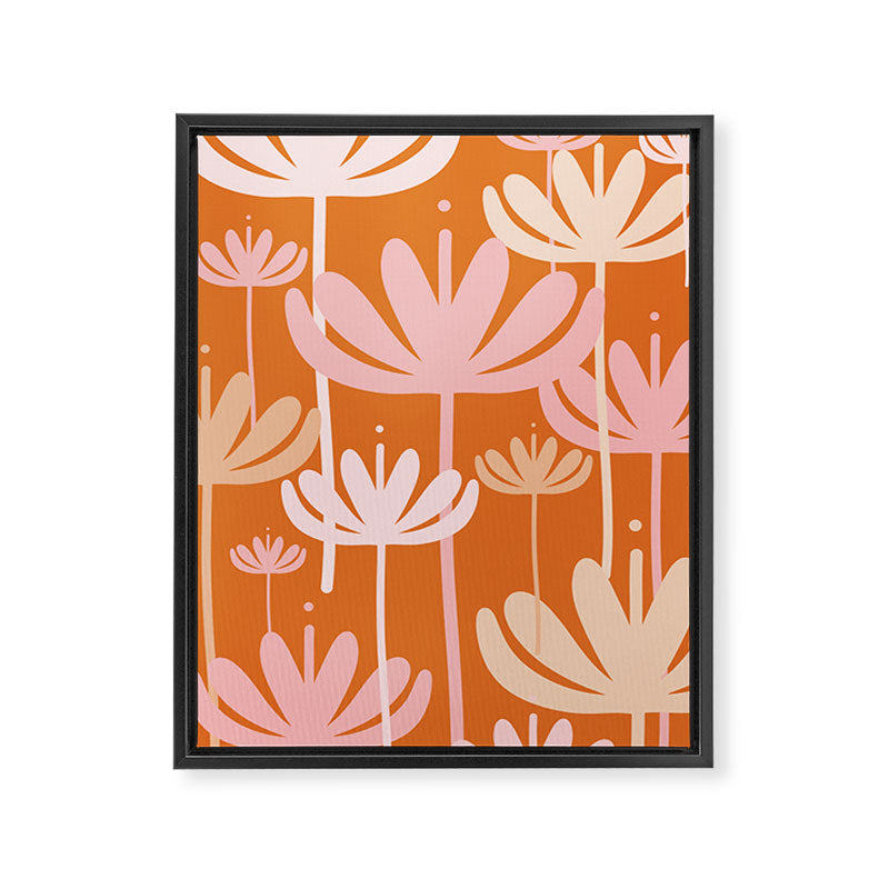Bali Flowers Cheerful Floral Pattern in Pink and Orange Framed Canvas Print Gallery Image 6