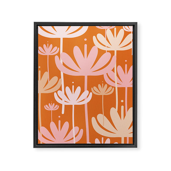 Bali Flowers Cheerful Floral Pattern in Pink and Orange Framed Canvas Print Gallery Image 1