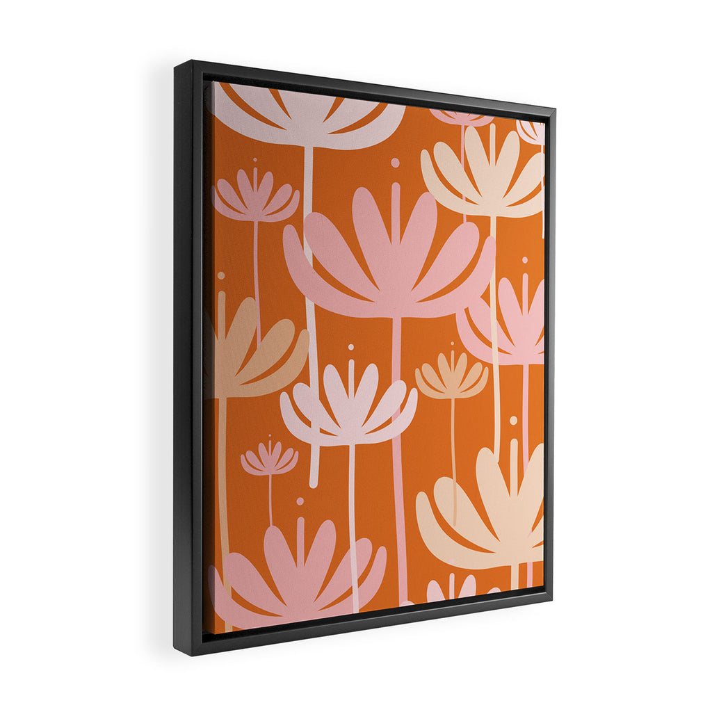 Bali Flowers Cheerful Floral Pattern in Pink and Orange Framed Canvas Print Gallery Image 2