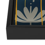 Bali Flowers Floral Pattern in Mustard, Gray, and Navy Blue Framed Canvas Print Gallery Image 3