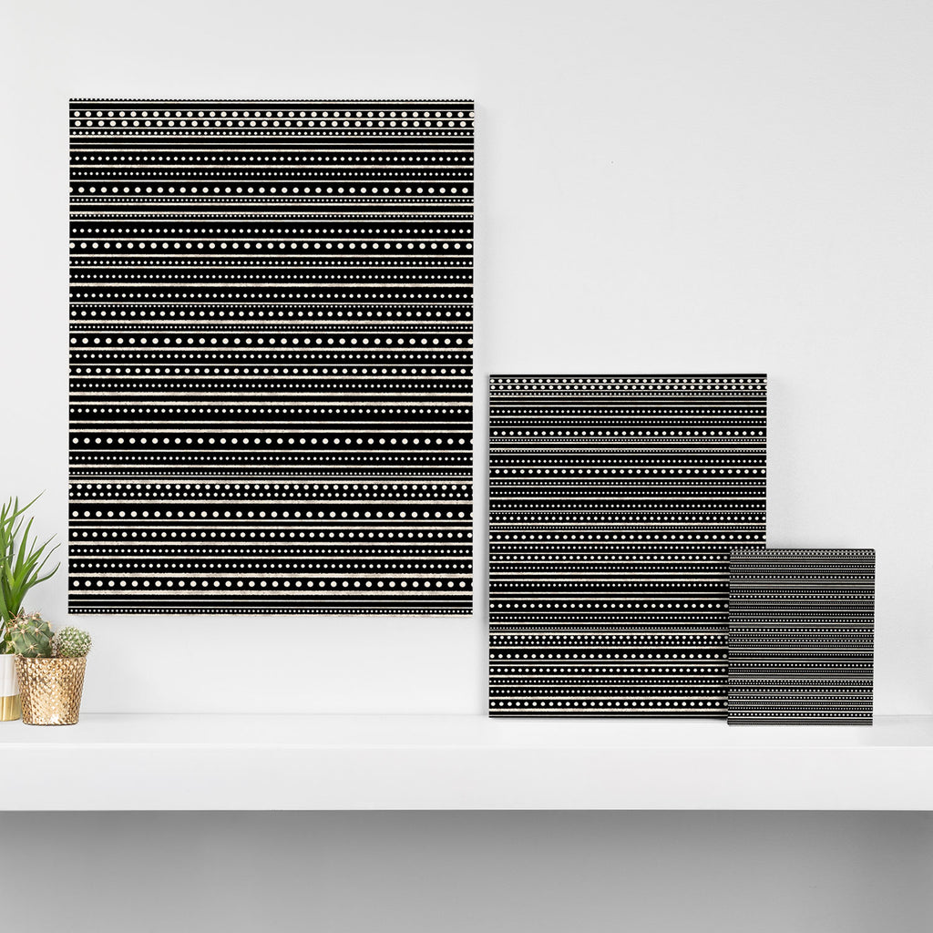 Bamako Striped and Dotted Pattern in Black and Almond Cream Canvas Print Gallery Image 3