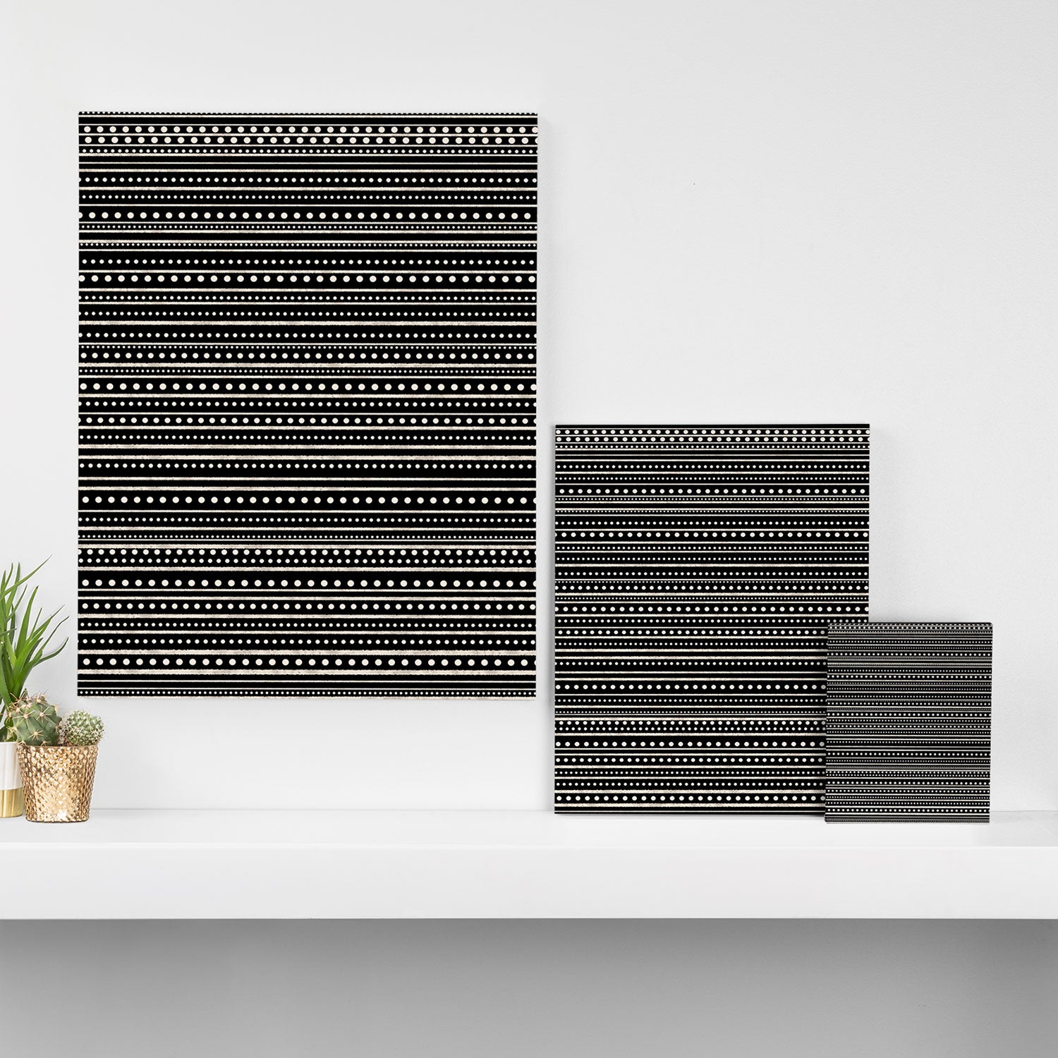 Bamako Striped and Dotted Pattern in Black and Almond Cream Canvas Print Gallery Image 3