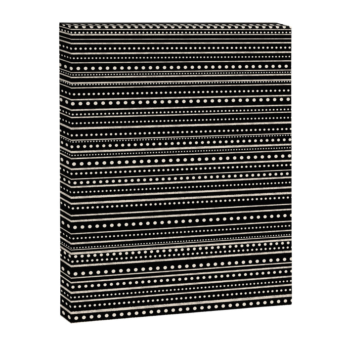 Bamako Striped and Dotted Pattern in Black and Almond Cream Canvas Print Gallery Image 1