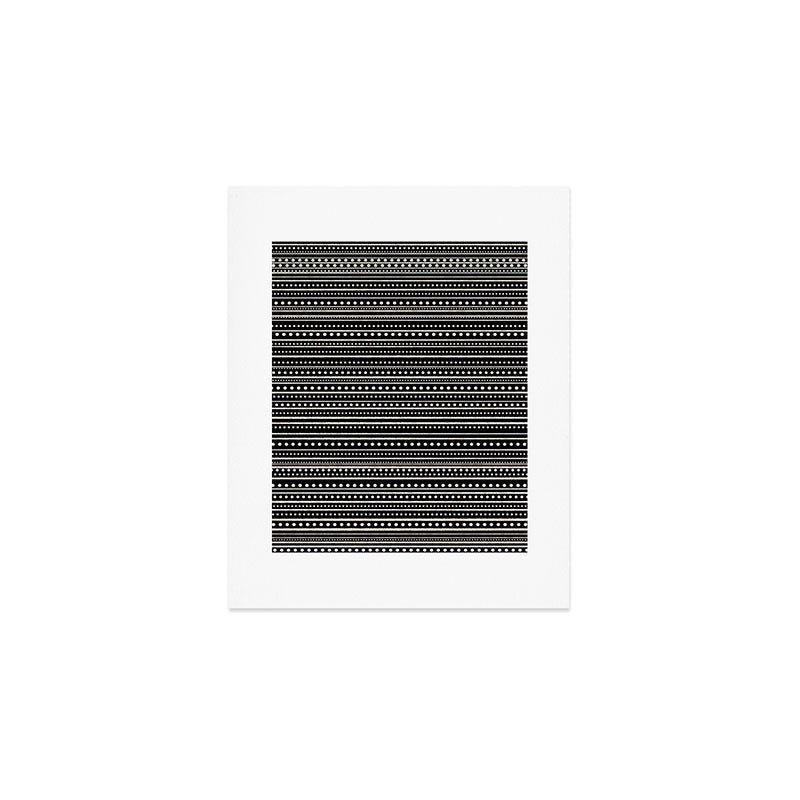 Bamako Striped and Dotted Pattern in Black and Almond Cream Art Print Gallery Image 1