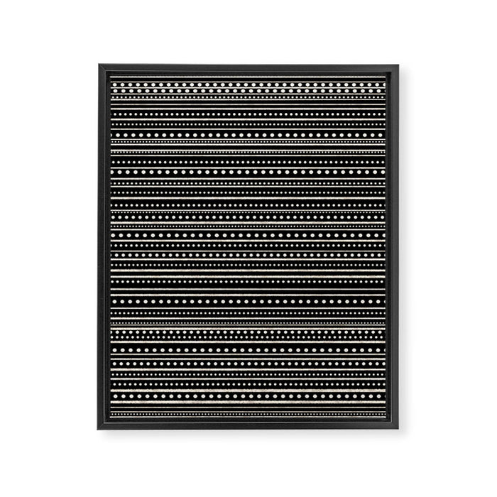Bamako Striped and Dotted Pattern in Black and Almond Cream Framed Canvas Print Gallery Image 1