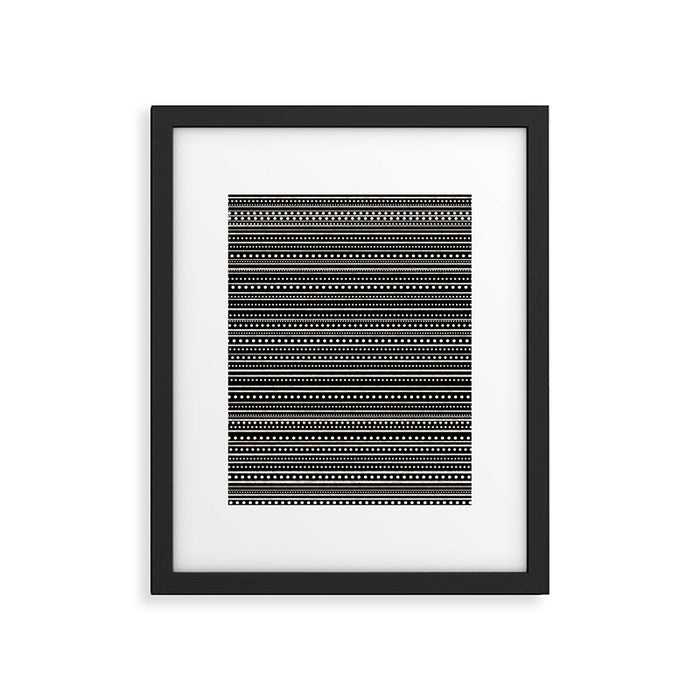 Bamako Striped and Dotted Pattern in Black and Almond Cream Framed Art Print Gallery Image 1