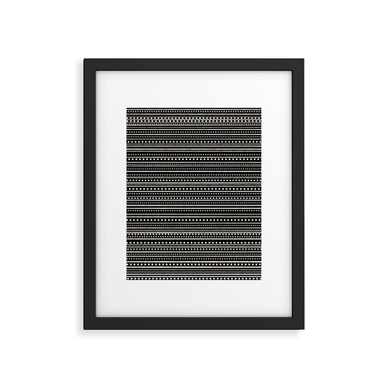Bamako Striped and Dotted Pattern in Black and Almond Cream Framed Art Print Gallery Image 6