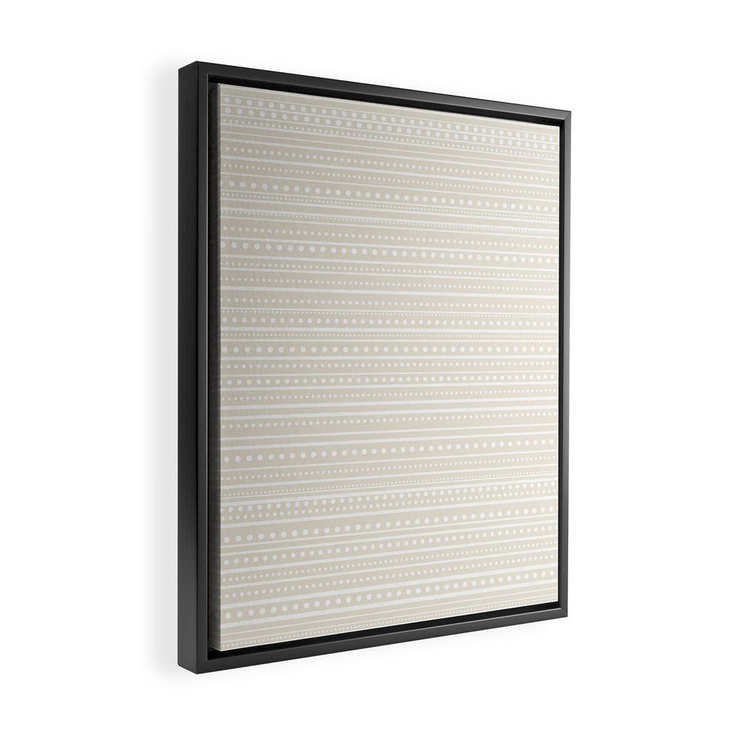 Bamako Textured Striped and Dotted Pattern in Pale Beige Cream and White Framed Canvas Print Gallery Image 2